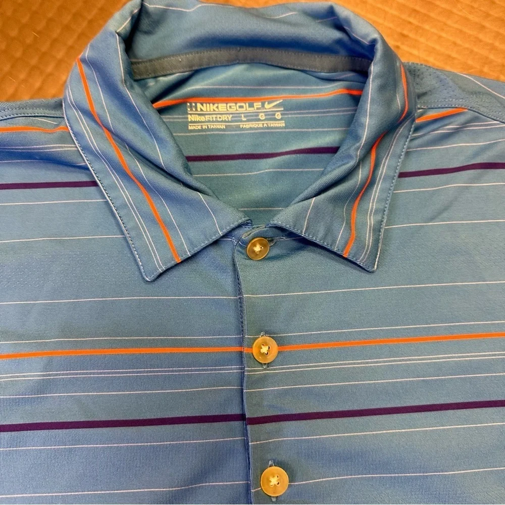 NIKE GOLF MENS BLUE STRIPE DRI FIT SIZE LARGE POLO SHIRT